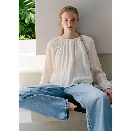 Mango gestreepte blouse met kraaltjes wit, foto 3