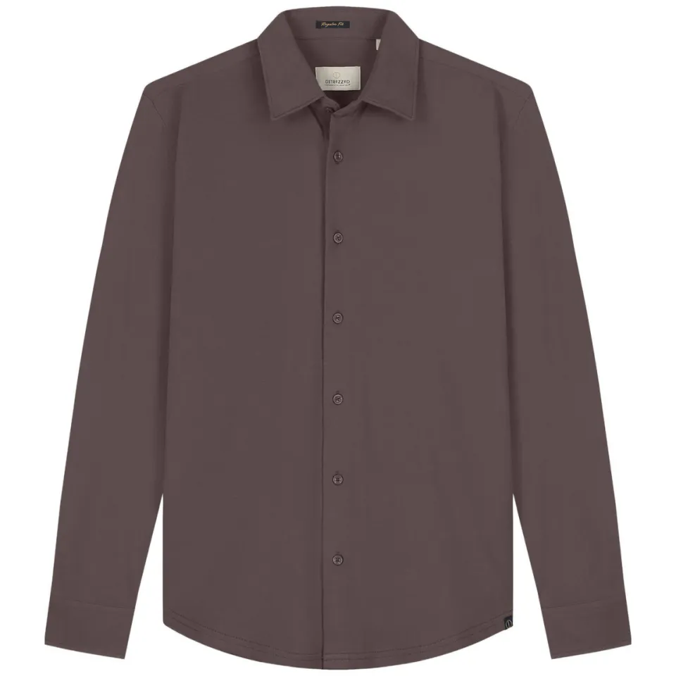 Dstrezzed slim fit piqué overhemd - donkerbruin, foto 3