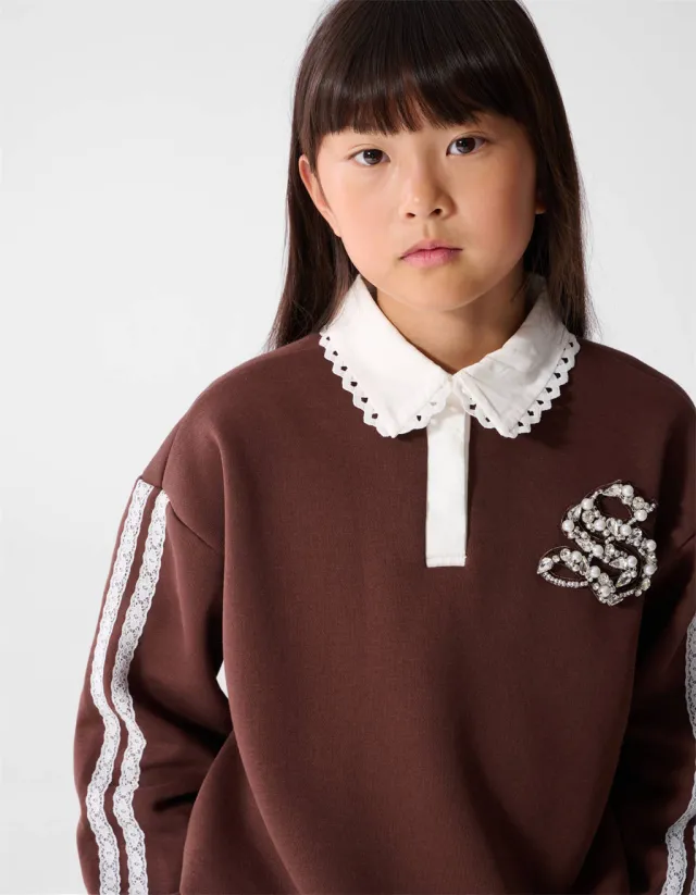 Shoeby sweater - bruin/wit
