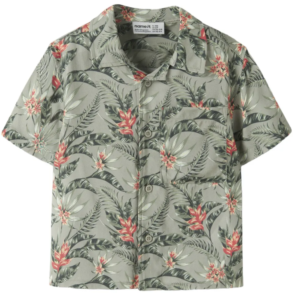 NAME IT MINI overhemd groen Jongens Viscose Button down Blad Groen/multicolor