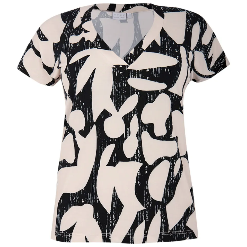Yoek LINI t-shirt met V-hals zwart-wit, foto 3