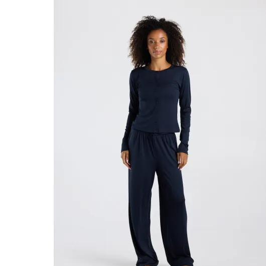 America Today pyjamabroek met ajourdetails - donkerblauw, foto 3