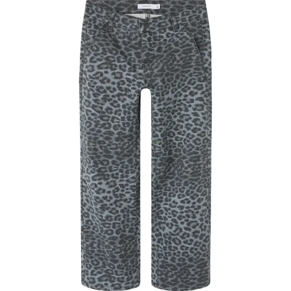 NAME IT wide leg broek met panterprint grijs, foto 2