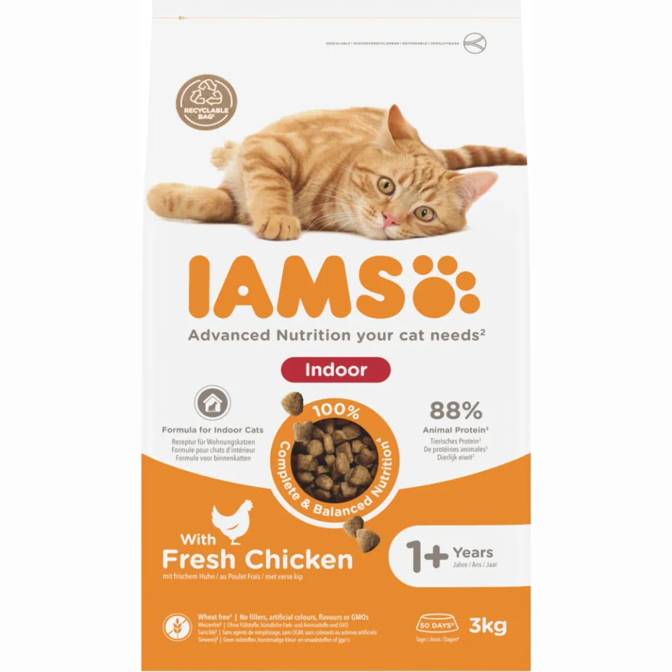 Iams Adult Indoor kattenvoer met verse kip 3 kg