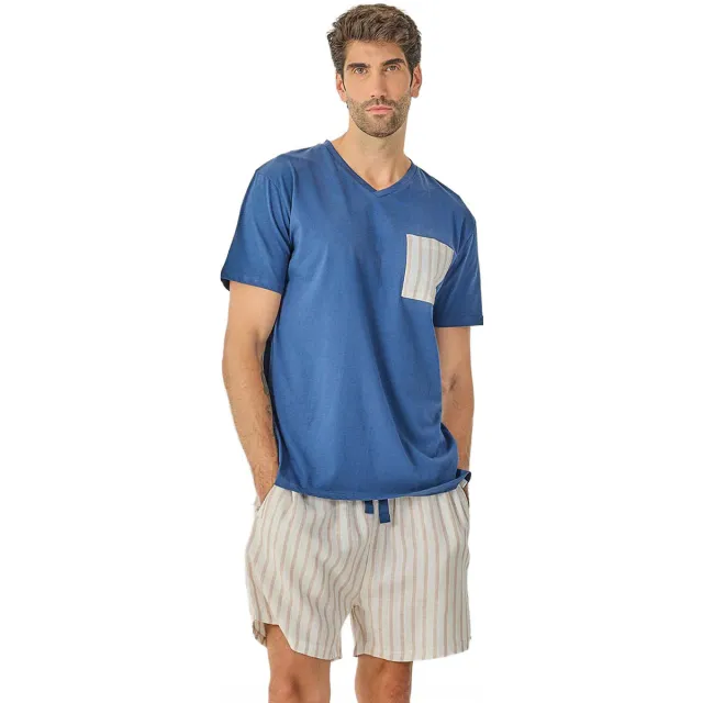 J&J Brothers JJB22 pyjamaset korte mouwen blauw