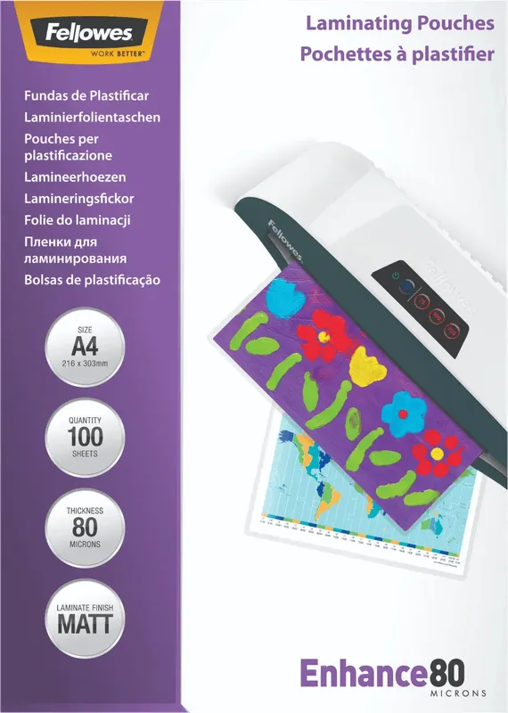 Fellowes Lamineerhoes fellowes a4 2x80micron mat 100 stuks
