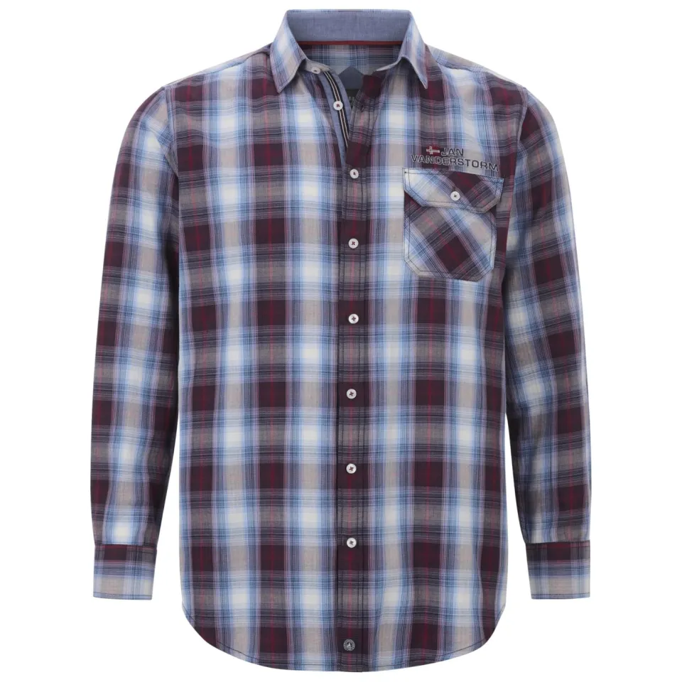 Jan Vanderstorm casual overhemd multi rood/blauw, foto 2