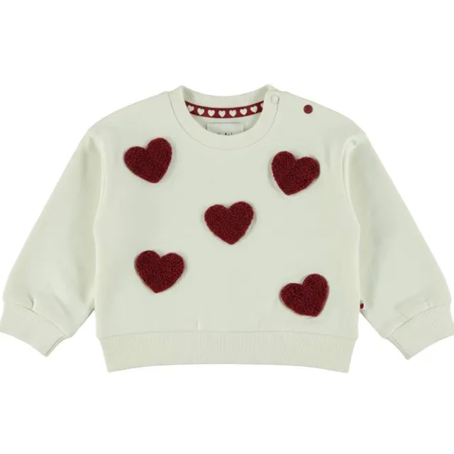 Dirkje rechtvallende sweater met hartjes - wit/rood