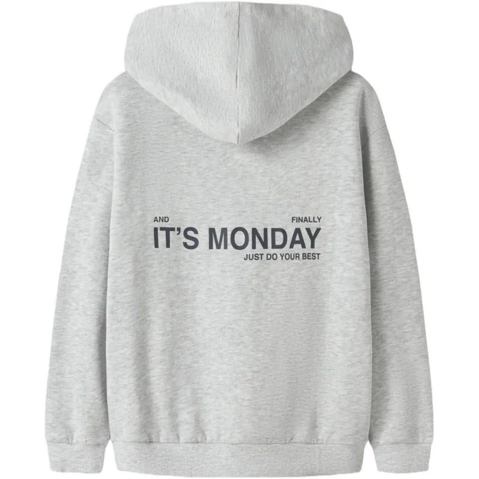 NAME IT KIDS boxy hoodie met backprint en tekst - grijs, foto 3