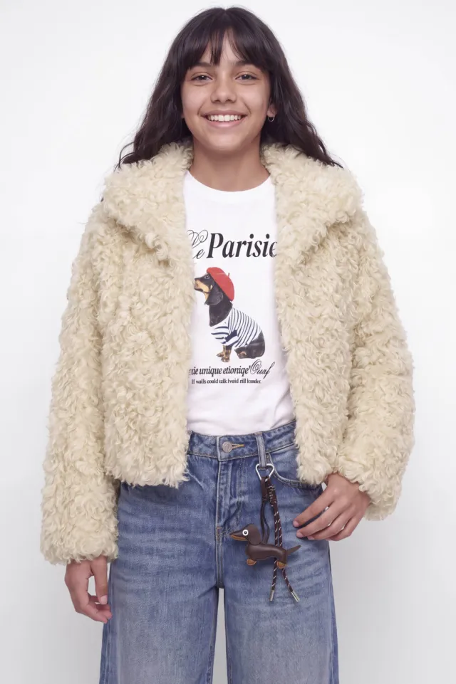 JJXX GIRL imitatiebont faux fur jas - crème