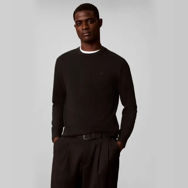 Calvin Klein wollen regular fit gebreide trui - zwart