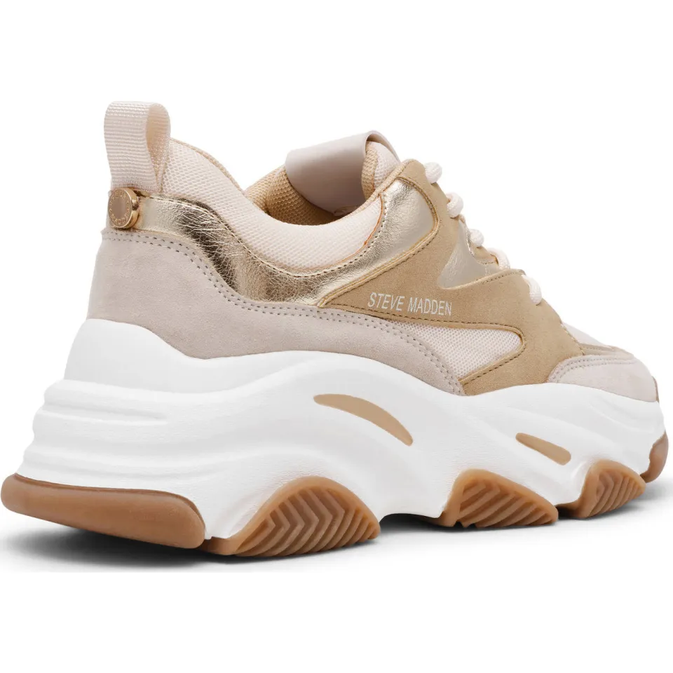 Steve Madden Progressive chunky leren sneakers beige/goud, foto 4
