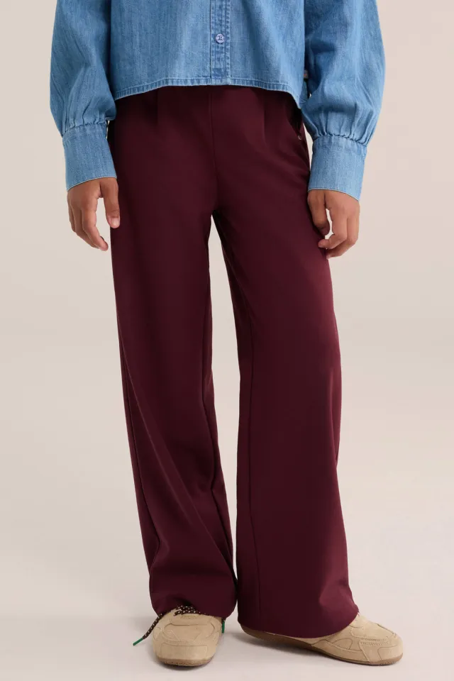 WE Fashion loose fit pantalon met plooien donkerrood, foto 4