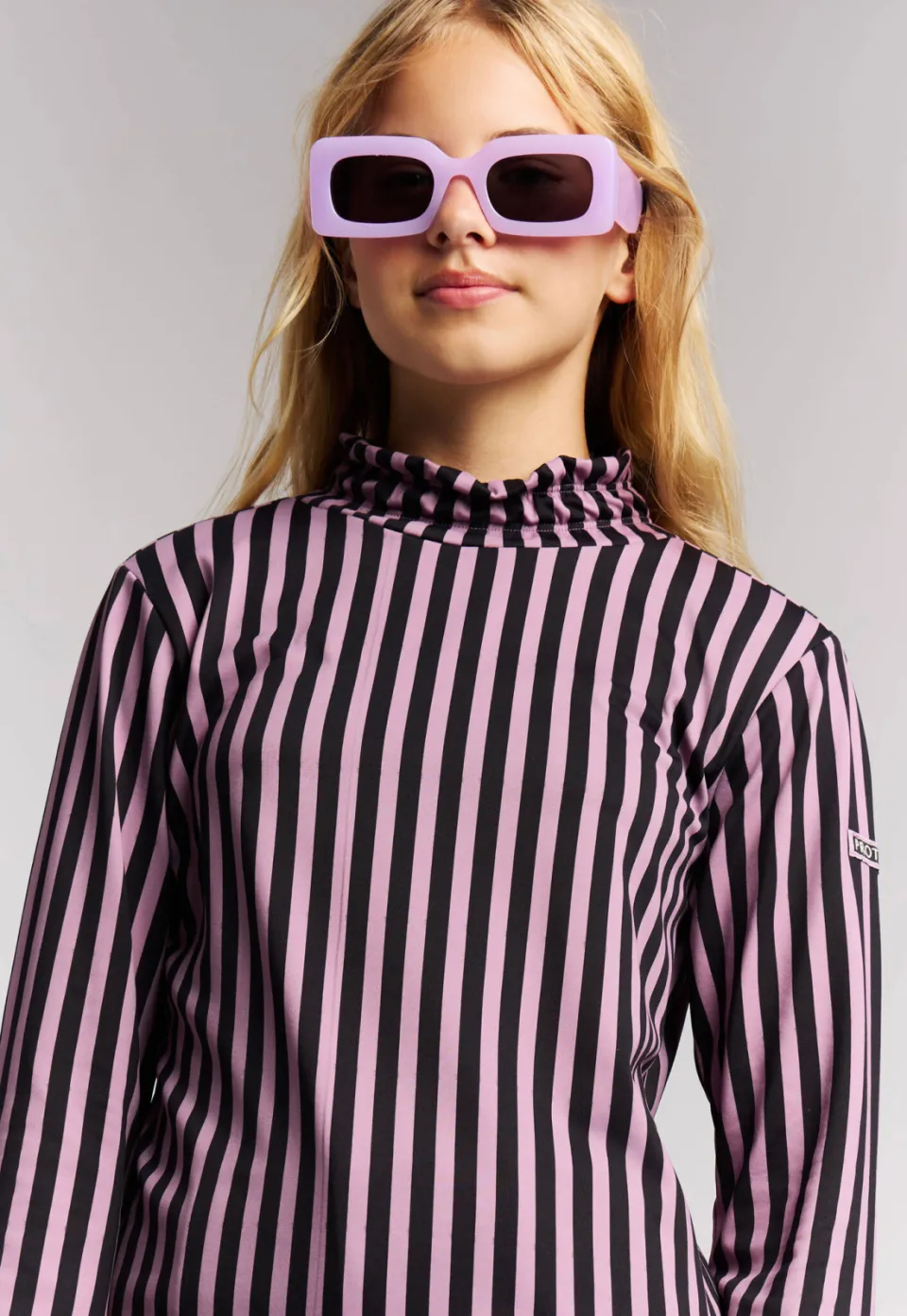 Protest gestreepte outdoor sweater met opstaande kraag - lila/zwart, foto 7