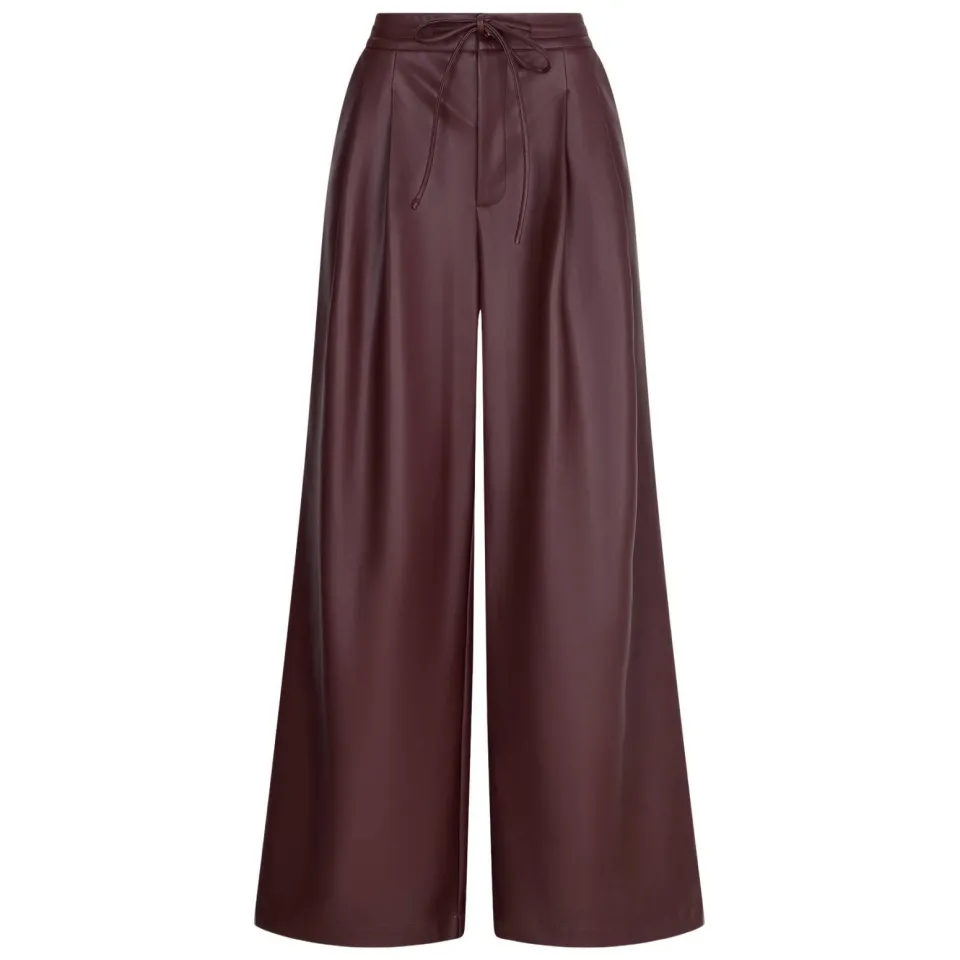 AMAYA Amsterdam imitatieleren wide leg broek - donkerrood, foto 2