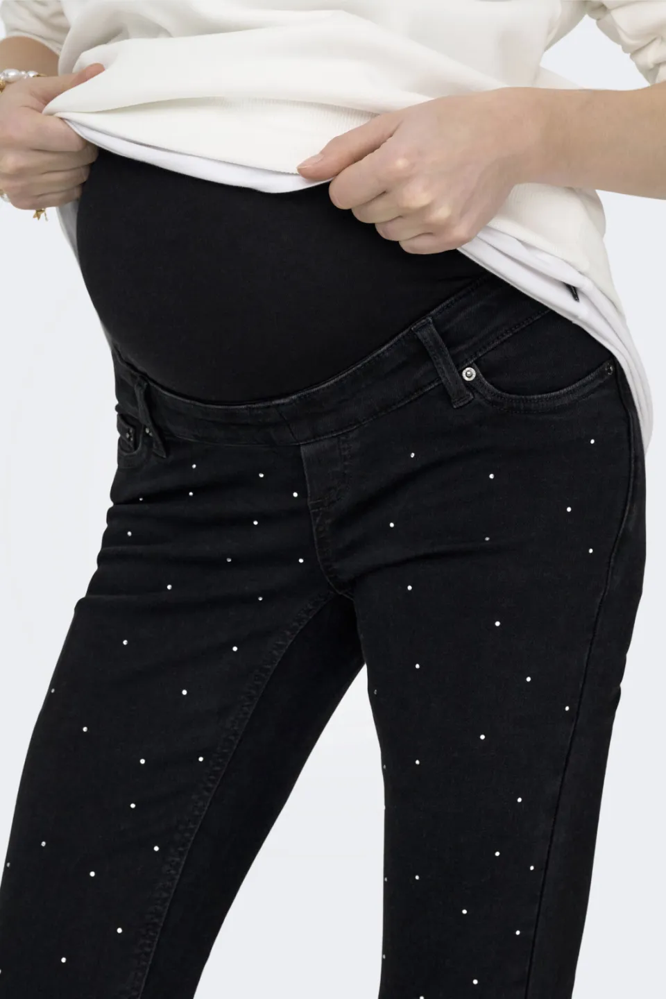 Only MATERNITY high waist zwangerschaps flared jeans black denim met glitter, foto 6