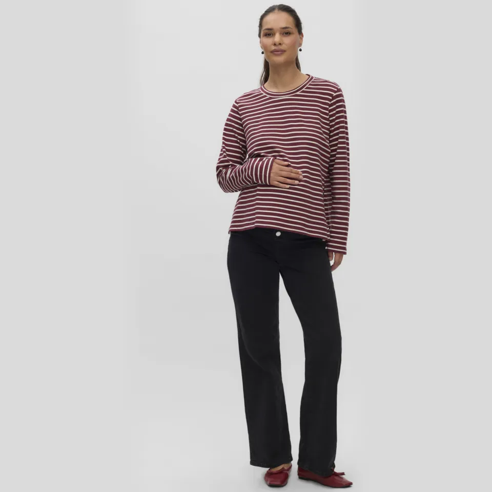 Mamalicious gestreepte zwangerschapslongsleeve donkerrood Donkerrood/ecru