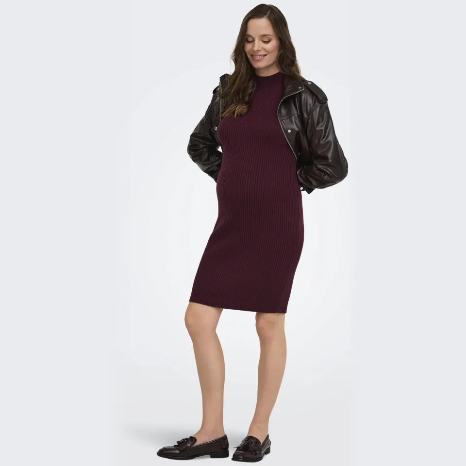 Only Maternity gebreide zwangerschapsjurk donkerrood