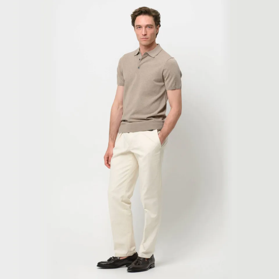 Profuomo zijden regular polo beige fijn gebreid, foto 3