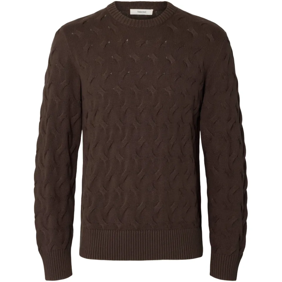 Selected katoenen regular fit gebreide trui - donkerbruin, foto 4