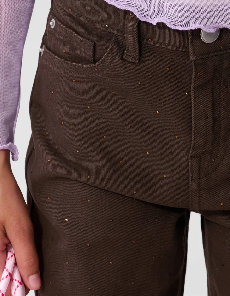 Shoeby straight leg jeans met strass-steentjes - donkerbruin, foto 7