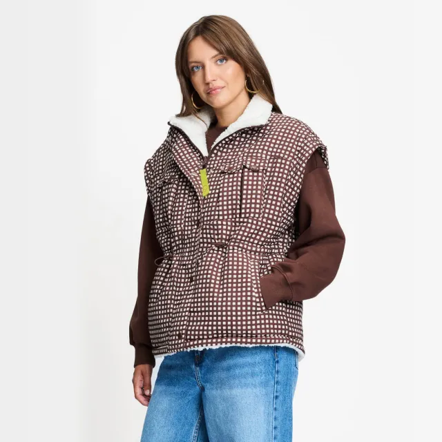 POM Amsterdam geruite bodywarmer - bruin Bruin/ecru