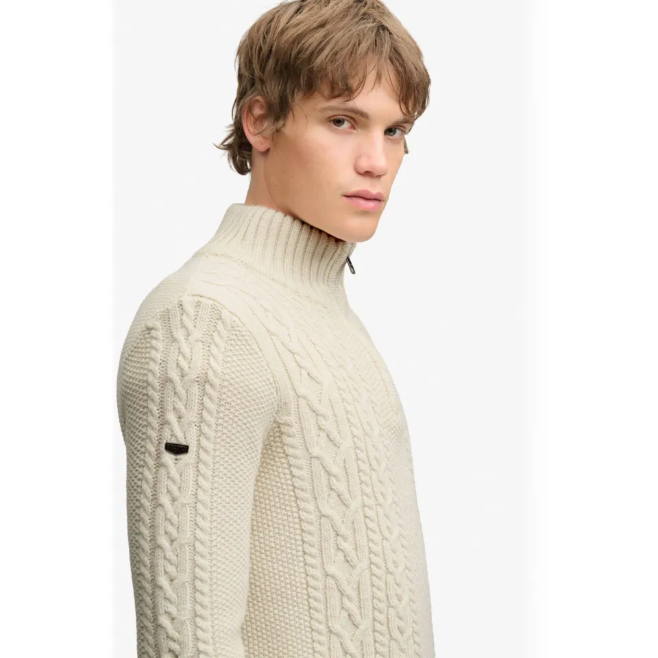 Superdry slim fit gebreide kabeltrui met kabels en wol - ecru, foto 5