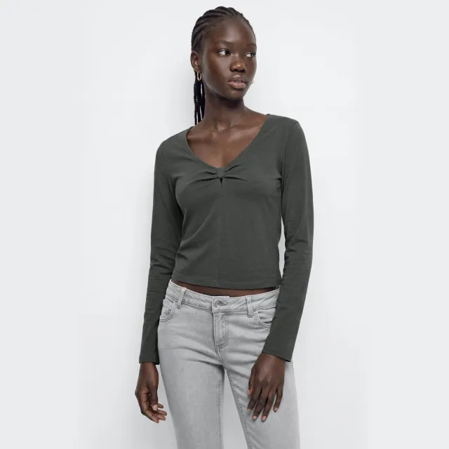 Mango aansluitende cropped top donkergroen Antraciet
