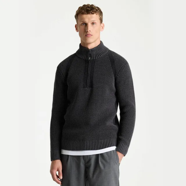 CHASIN' Oliver Dual Halfzip katoenen regular fit gebreide trui - antraciet Black Oyster