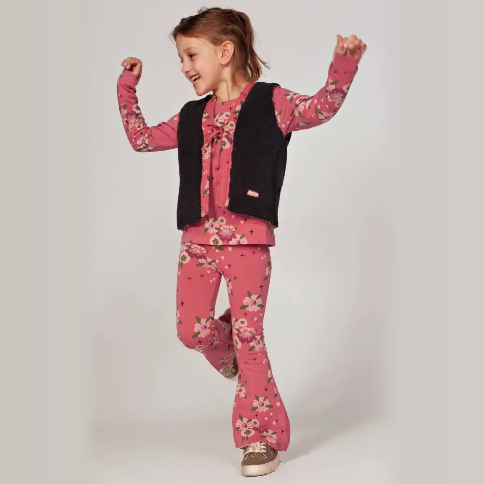 Jubel reversible teddy gilet Moon Flowers antraciet/roze