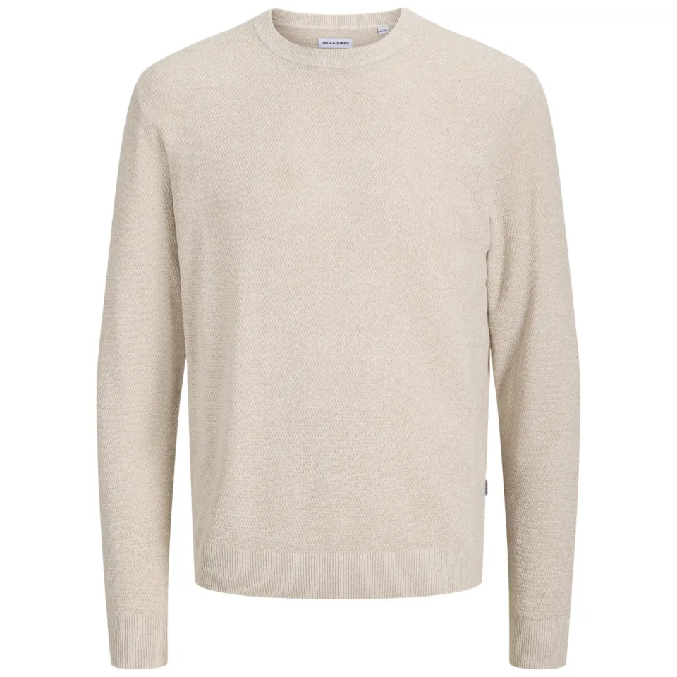 Jack & Jones ESSENTIALS katoenen regular fit gebreide gemêleerde trui - greige greigedetail:twist, foto 2
