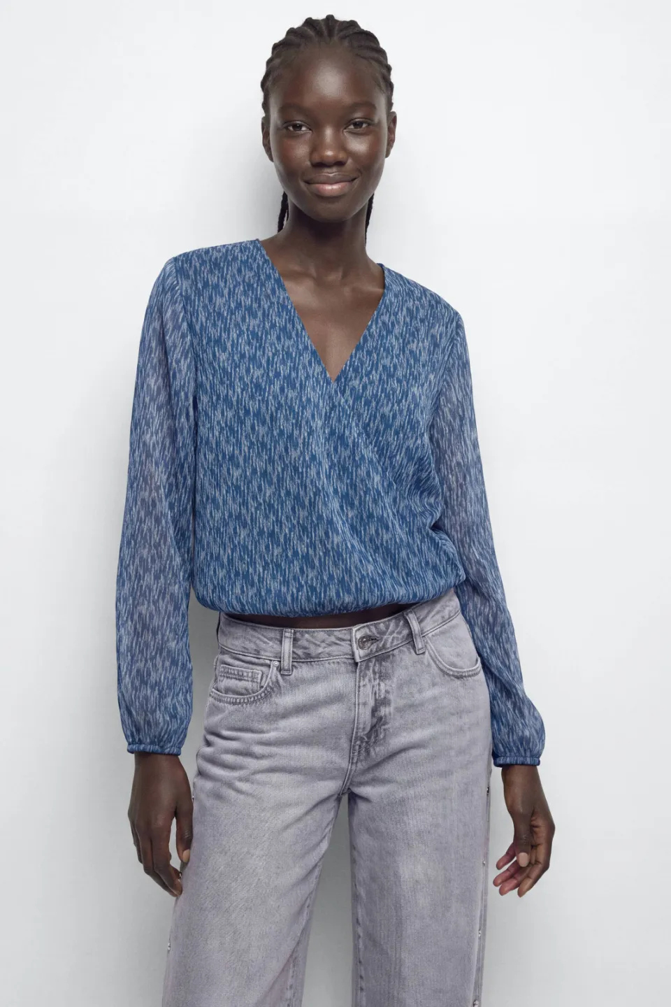 Mango Teen rechtvallende overslagtop met print blauw, foto 3