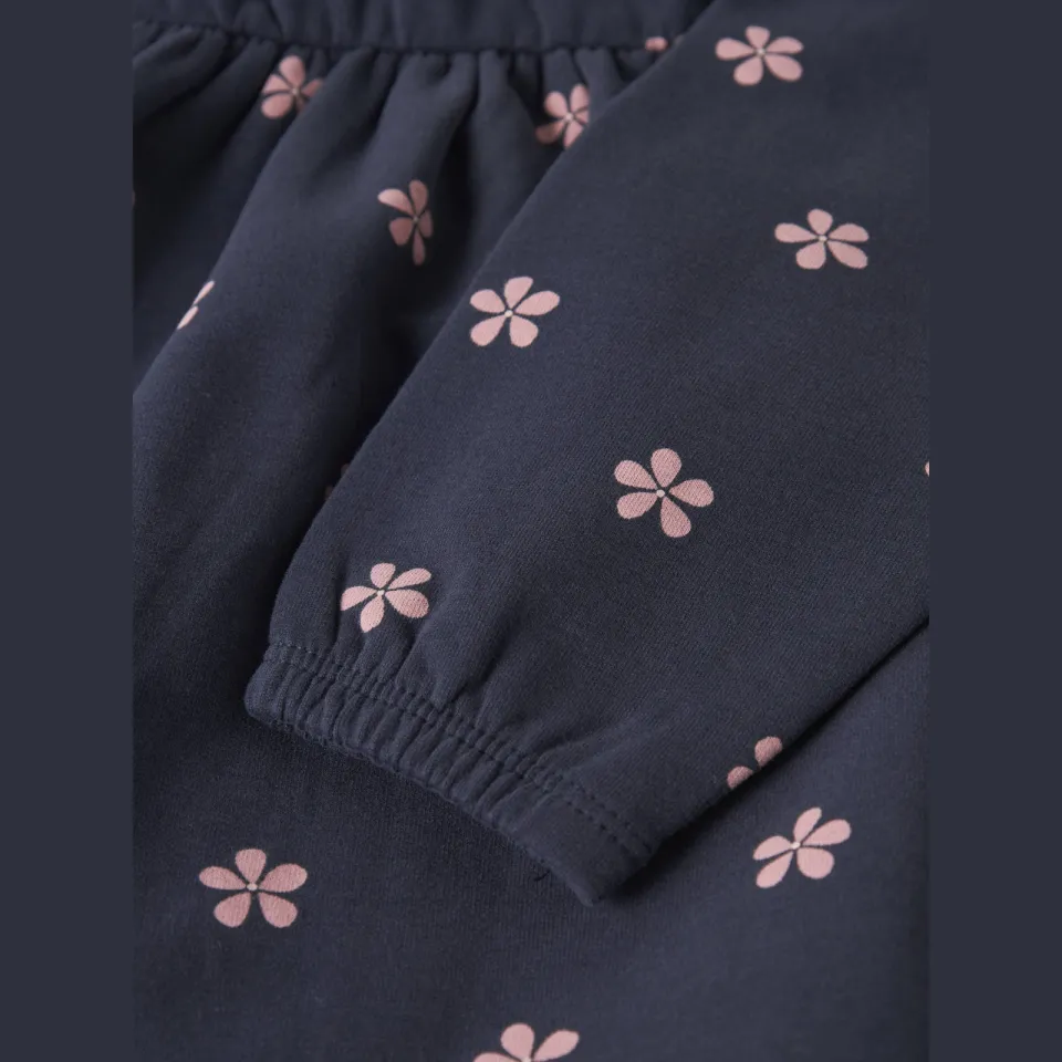 NAME IT MINI gebloemde sweatjurk donkerblauw, foto 3