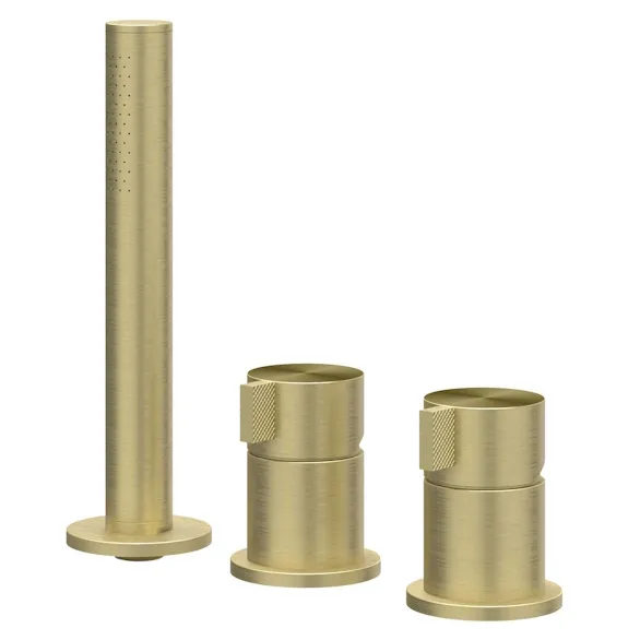 IVY Badrandcombinatie IVY Tribe 3-gats Mengkraan Met Uittrekbare Handdouche Zonder Uitloop RVS316 Geborsteld Mat Goud PVD Geborsteld RVS316 Mat Goud PVD