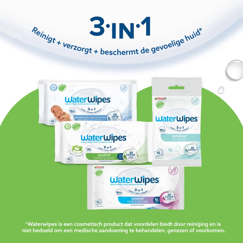 WaterWipes Hydrating Clean doekjes - Voordeeldoos 12 x 60 - Plasticvrij - Gevoelige huid, foto 2