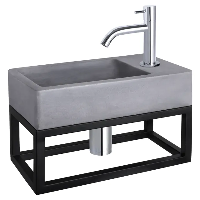 Differnz Fonteinset Differnz Force Beton en Handoekrek 40x22x9 cm Donker Grijs Met Gebogen Kraan Chroom