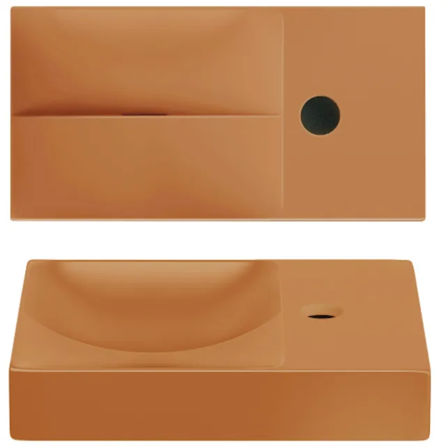 Clou Vale Fontein Met Kraangat Rechts Met Geïntegreerde Afvoer Mat Italiaans Zand Keramiek 38 cm