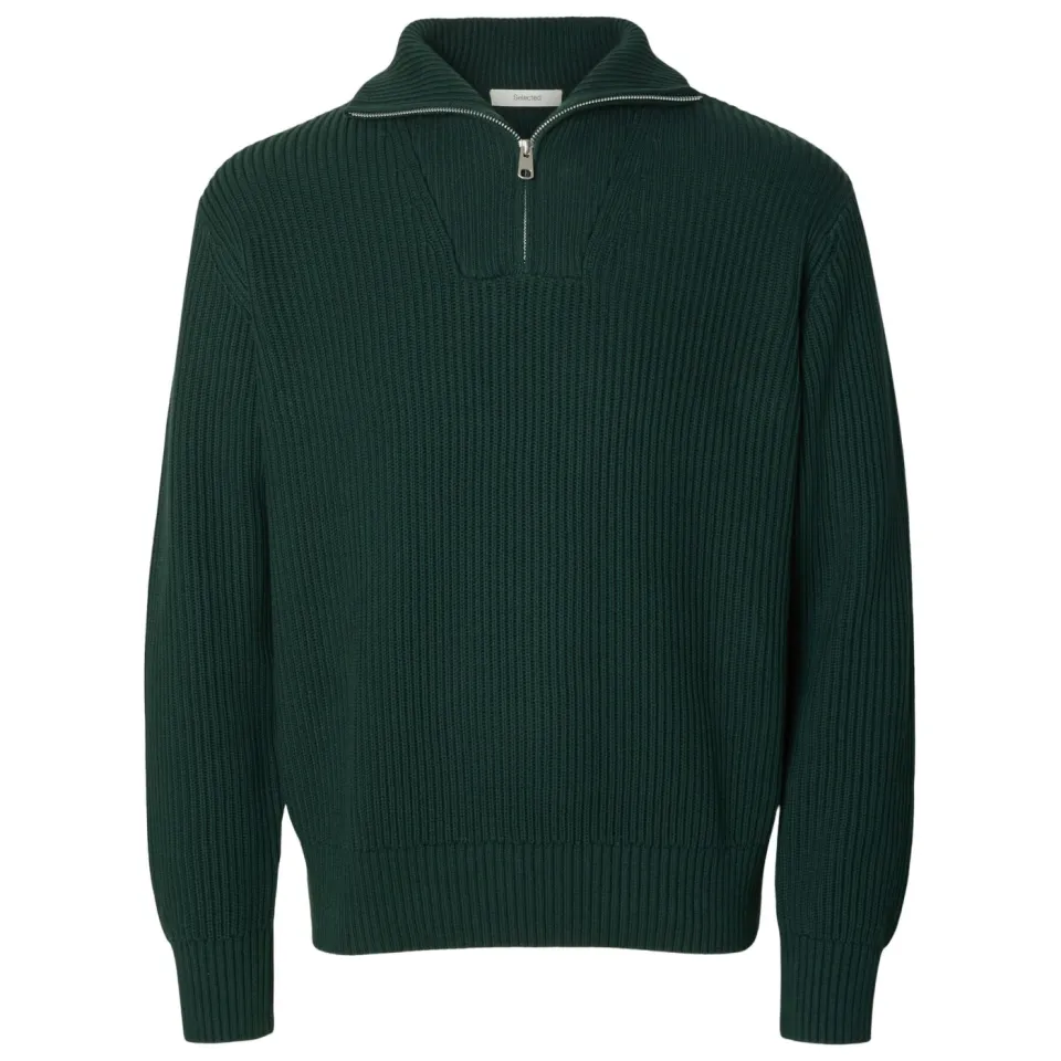 Selected Men Heren Truien & Vesten Slmdry Ls Knit Half Zip - Donkergroen, foto 4