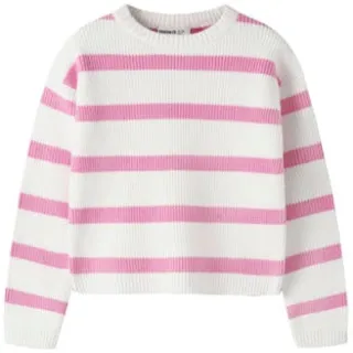 NAME IT MINI rechtvallende gestreepte gebreide trui - wit Meisjes Viscose Ronde hals Wit/roze