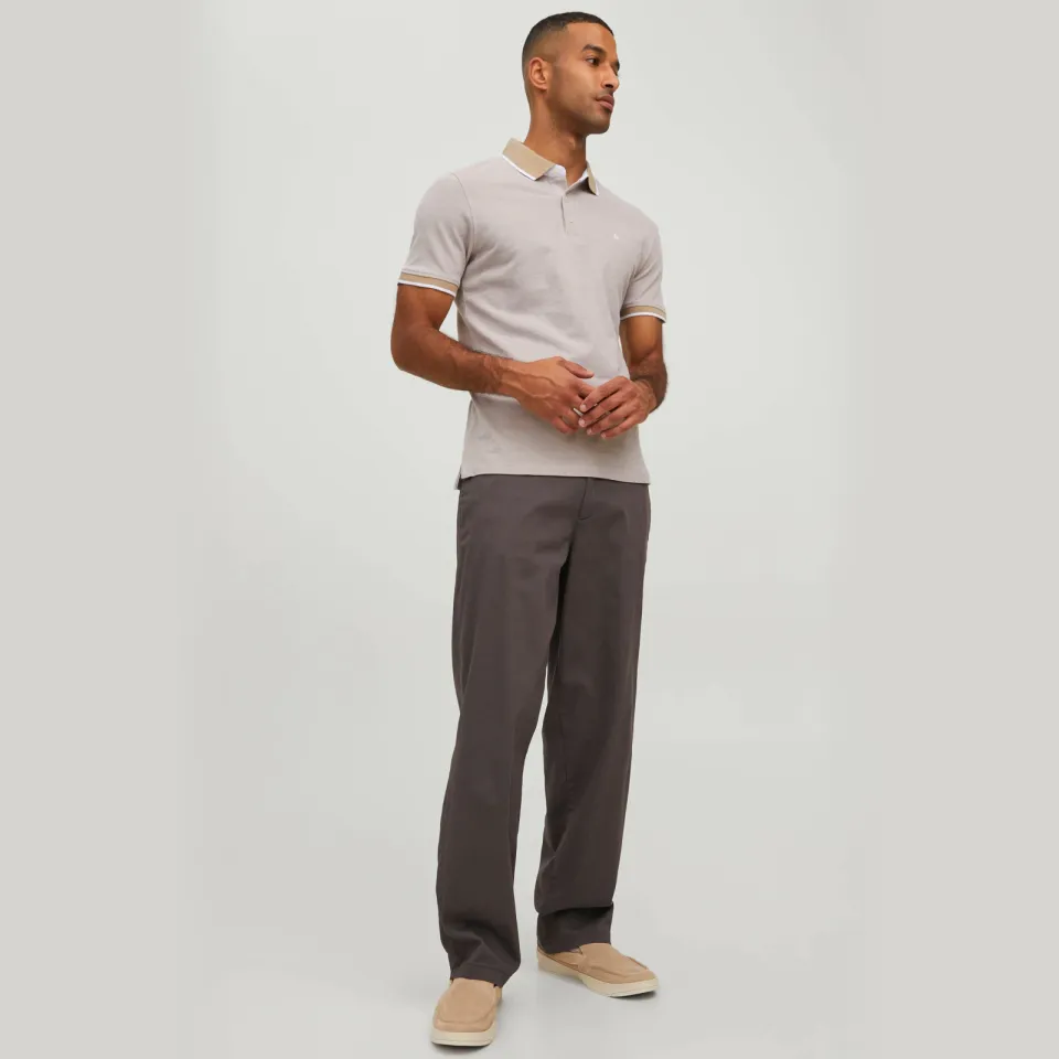 Jack & Jones ESSENTIALS slim fit polo JJEPAULOS beige Crockery-Slim Fit