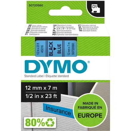 Dymo 45016 (S0720560) Tape Zwart op blauw (12 mm), foto 3
