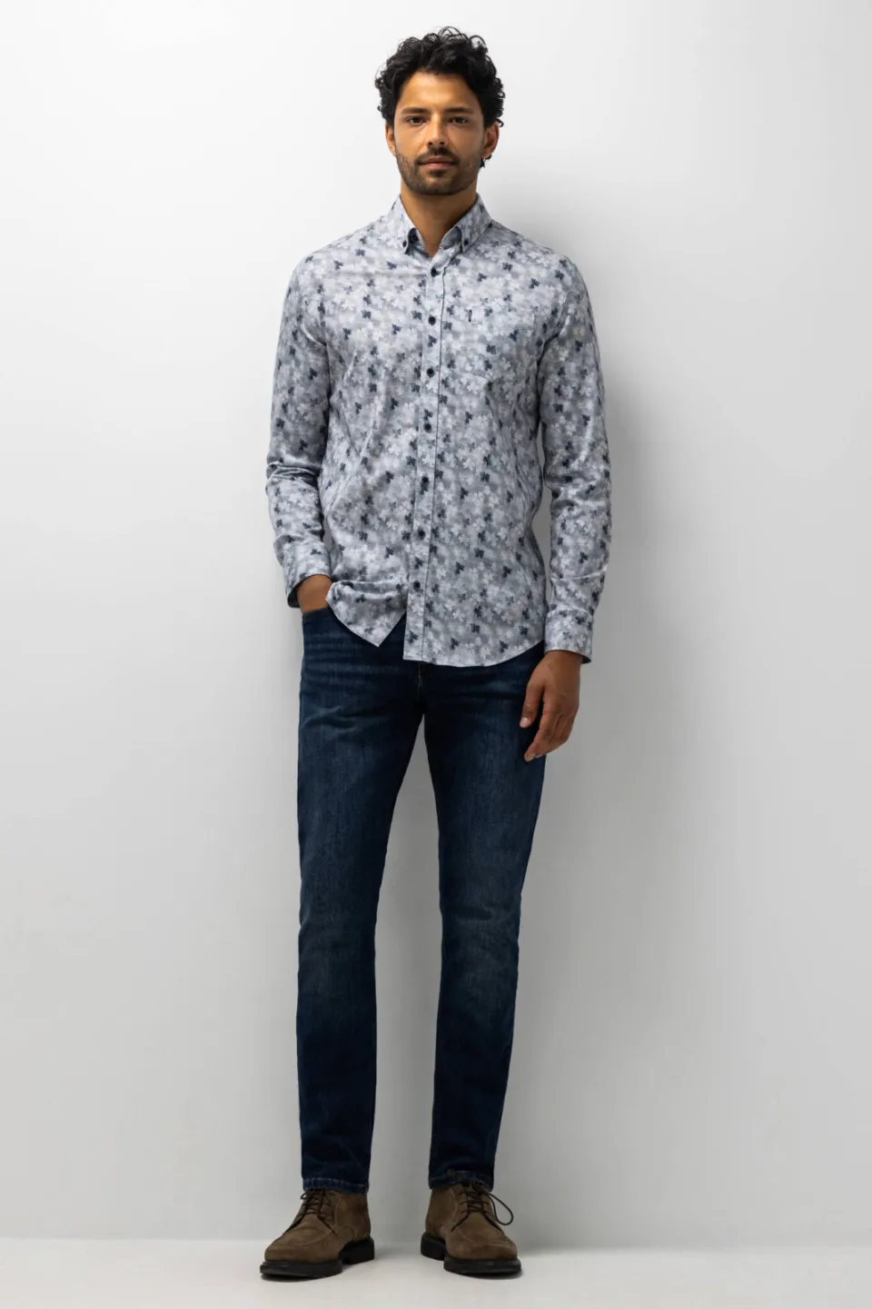 State Of Art regular fit casual overhemd met print - grijsblauw/midnight grey blue/midnight