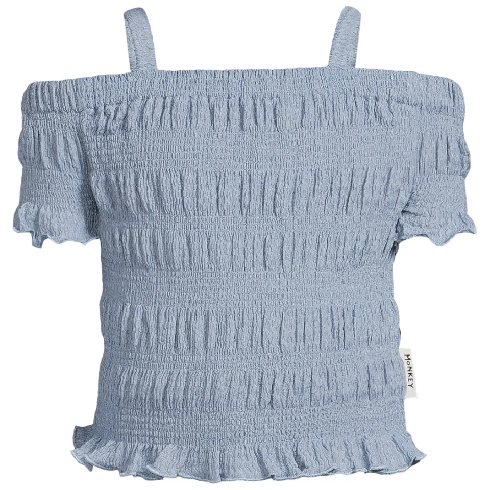 Me & My Monkey off shoulder top blauw met textuur, foto 2