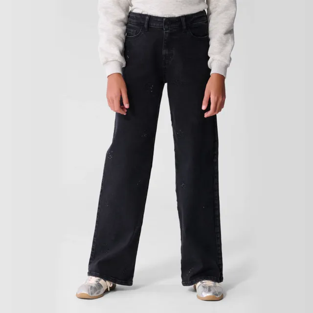 Shoeby wide leg jeans met strass-steentjes - zwart denim, foto 5