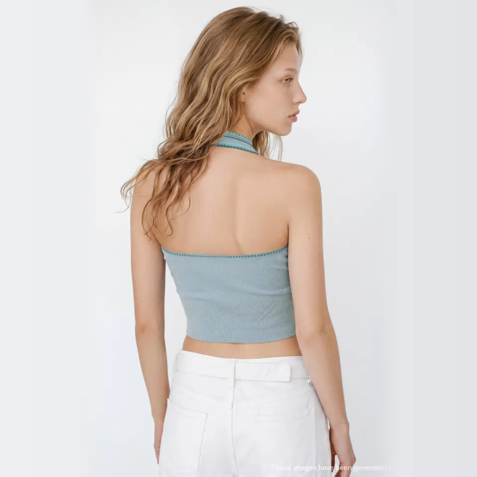 Mango haltertop blauw, foto 4