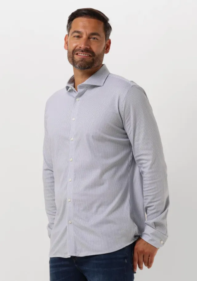 Desoto Modern Fit jersey overhemd blauw gestreept donkerblauw