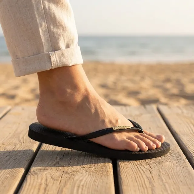 Havaianas Slim Logo Metallic Slippers zwart Rubber, foto 4