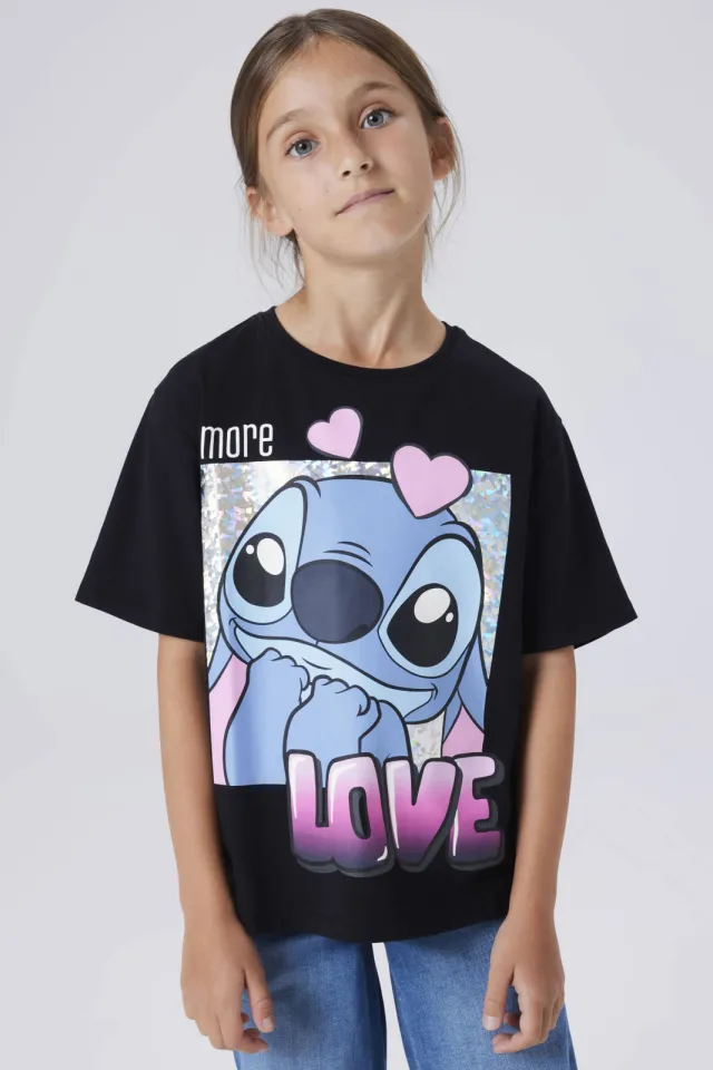 NAME IT Lilo & Stitch T-shirt zwart