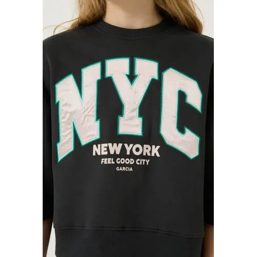 Garcia boxy cropped sweater met tekst - grijs, foto 3