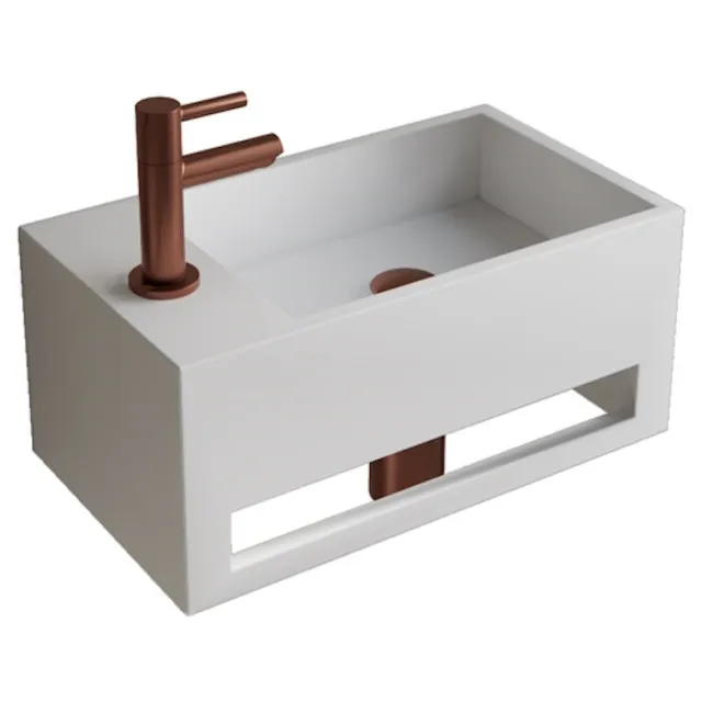 Boss & Wessing Fonteinset BWS Solid Surface Met Handdoekhouder Links Mat Wit Koper